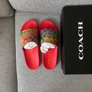 Coach pool side slides.